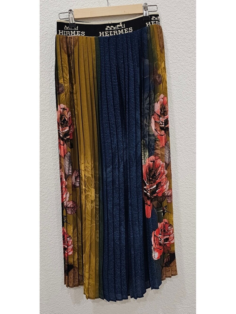 Women’s Pleated Wide Leg Pants Floral Print Elastic Waist Cropped Multicolor M